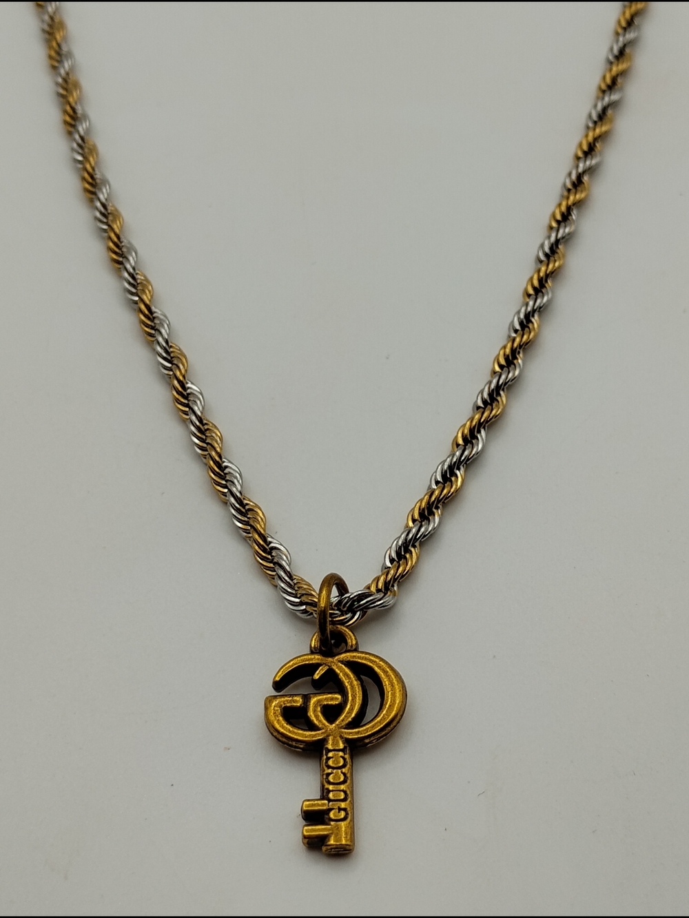 Gucci Gold-Tone Key Pendant On A Gold & Silver Rope Stainless Steel Necklace - Picture 1 of 7